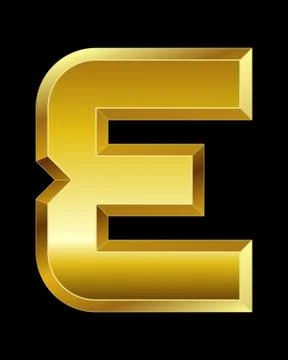 Rectangular beveled golden font, letter e Stock Illustration