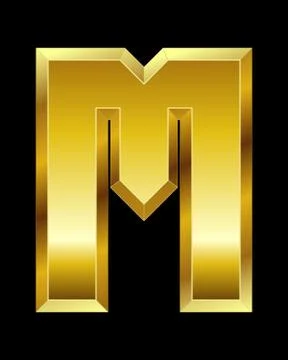 Rectangular beveled golden font, letter m Stock Illustration