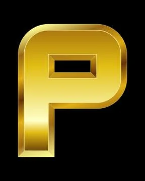 Rectangular beveled golden font, letter p Stock Illustration