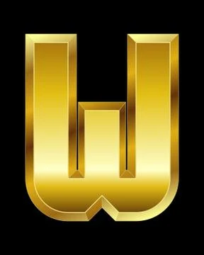 Rectangular beveled golden font, letter w Stock Illustration