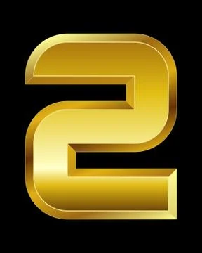 Rectangular beveled golden font, number 2 Stock Illustration
