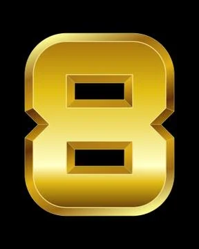 Rectangular beveled golden font, number 8 Stock Illustration