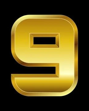 Rectangular beveled golden font, number 9 Stock Illustration