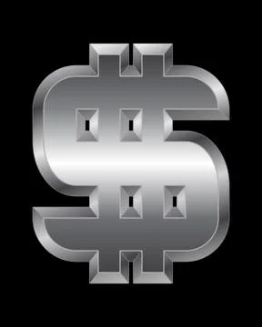 Rectangular beveled metal font - dollar currency symbol Stock Illustration