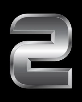 Rectangular beveled metal font - number 2 Stock Illustration