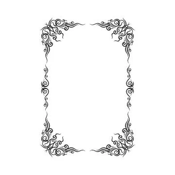 Rectangular Black Frame with Filigree Swirls Vector Clipart Stock Illustration