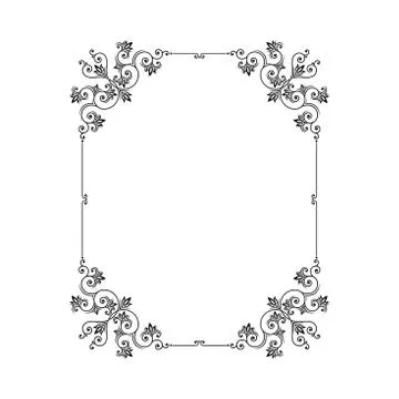 Rectangular Black Frame with Filigree Swirls Vector Clipart Illustrazione stock