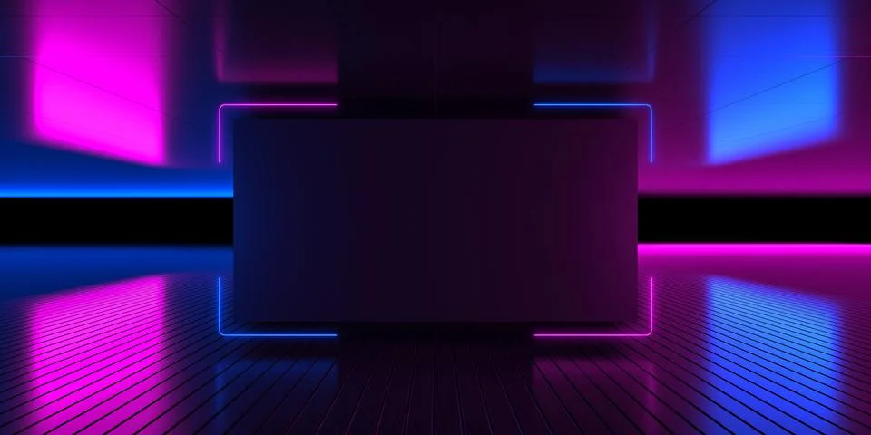 Rectangular blank frame, copy space. 3d render neon abstract background. Fu.. 스톡 일러스트