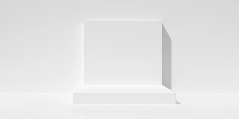 Rectangular blank podium or dais with wall backdrop on white room or art ga.. Stock Illustration