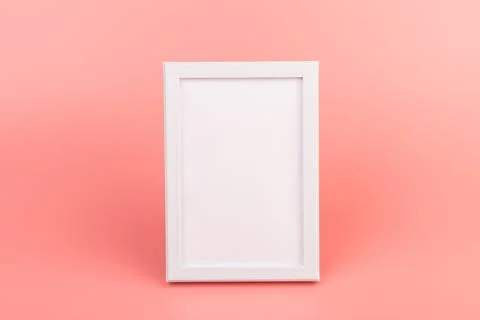 Rectangular blank white picture frame on the pink background. mockup 스톡 사진