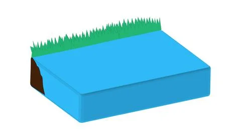 Rectangular block with a top grass texture and blue base to represent a sim.. Stock Illustration
