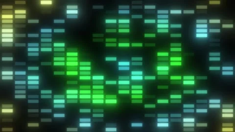 Rectangular blue-green fluorescent windows are lined up and shimmer alternately Stock Footage 154209296