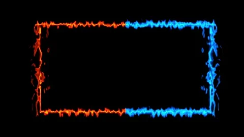 A rectangular border made of burning red fire and blue flames Stock Footage 337085213