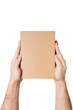 Rectangular box in male hands. Top view. Isolate 스톡 사진