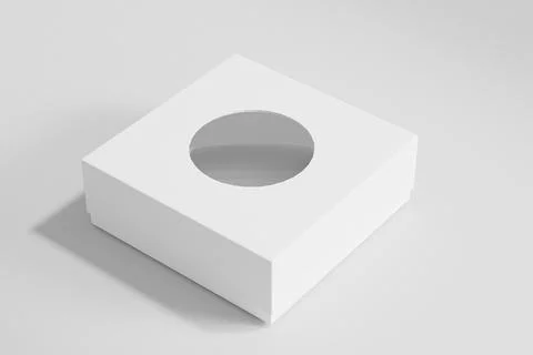Rectangular box mockup, square box packaging wiht circle window Illustrazione stock