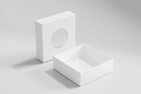Rectangular box mockup, square box packaging wiht circle window Stock Illustration