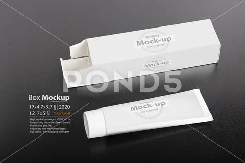 Rectangular box package mockup with tube on ground mock-up series PSD Template