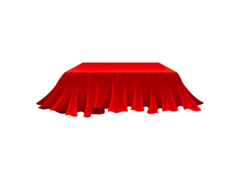 Rectangular box under red cloth on white background. Ilustración de archivo