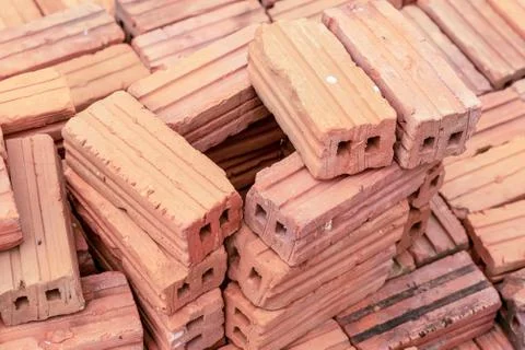 Rectangular brick pattern stacked in a stack, with two holes design construct Foto stock