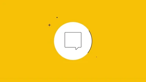 Rectangular bubble in white circle with black dynamic line on yellow background Stock Footage 173402774