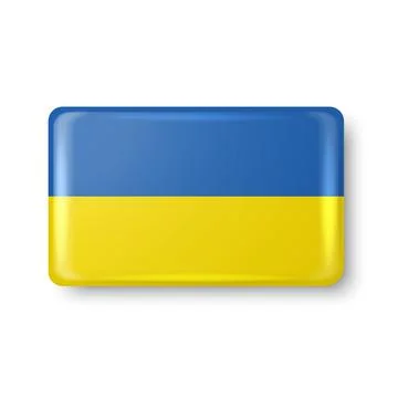 Rectangular Button Pin Badge with Ukranian Flag. Struggle, Protest, Support for Stock Illustration