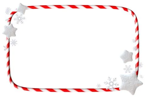 Rectangular candy cane frame with snowflakes is isolated on white backgroun.. Illustrazione stock