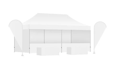 Rectangular Canopy Tent With Flags, Demonstration Tables Stock Illustration