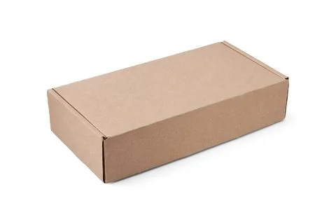 Rectangular cardboard box isolated on white. Stock Photos