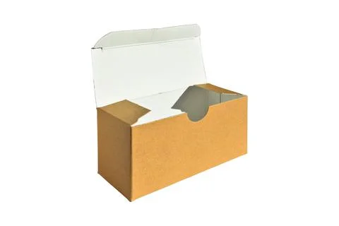 Rectangular cardboard box with open lid of corrugated cardboard Stock Photos