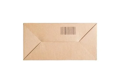 Rectangular carton box with barcode on white background. Isolate Stock Photos