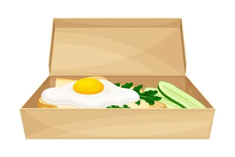 Rectangular Carton or Cardboard Eco Package with Food Inside Vector Illustration Stock Illustration