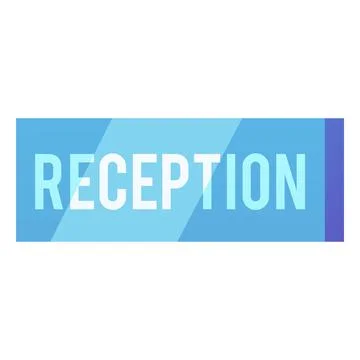 Rectangular cartoon blue sign with the word "Reception." Ilustración de archivo