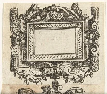 Rectangular cartouche with mid above a rosette; Cartouches in a frame of r... Foto stock