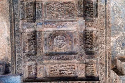 Rectangular ceiling pattern with decorative design bands, agra-mandapa, Ai... Stock Photos