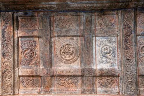 Rectangular ceiling pattern with decorative design bands, agra-mandapa, Ai... Stock Photos