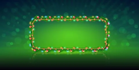 Rectangular Christmas Fir Branches with Garlands Frame Stock Illustration