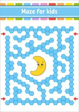 Rectangular color maze. Cute crescent. Game for kids. Funny labyrinth. Educat イラスト素材