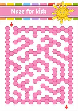 Rectangular color maze. Cute sun. Game for kids. Funny labyrinth. Education d イラスト素材