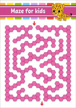 Rectangular color maze. Spotted jaguar. Game for kids. Funny labyrinth. Educa イラスト素材