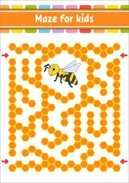 Rectangular color maze. Striped bee. Game for kids. Funny labyrinth. Educatio イラスト素材