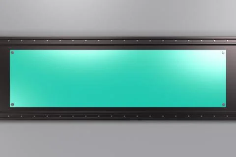 Rectangular colored plate on black and white background with rivets Illustrazione stock