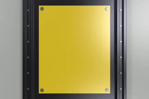 Rectangular colored plate on black and white background with rivets Illustrazione stock