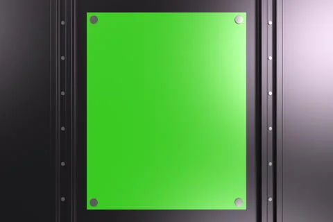 Rectangular colored plate on black background with rivets Illustrazione stock