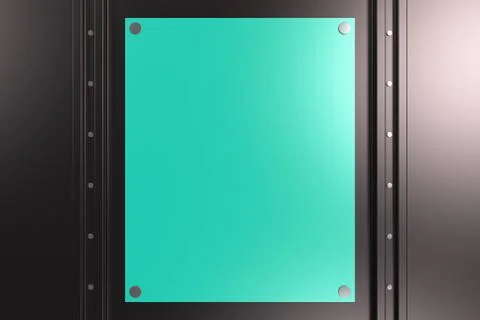 Rectangular colored plate on black background with rivets Stock Illustration