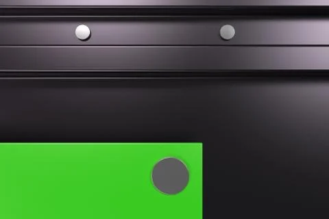 Rectangular colored plate on black background with rivets Illustrazione stock