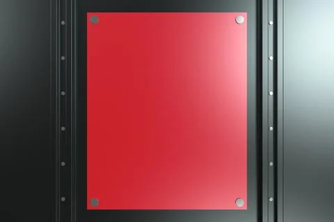 Rectangular colored plate on black background with rivets Stock Illustration