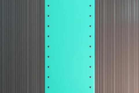 Rectangular colored plate with rivets on brushed metal background Stock Illustration