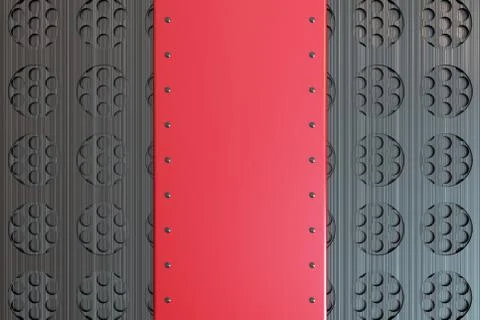 Rectangular colored plate with rivets on circular grille background Stock Illustration