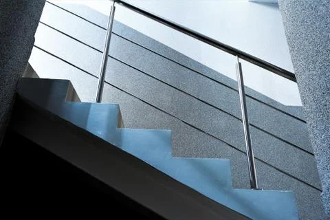 Rectangular columns, staircases with metal chrome railing, abstract architect Foto stock