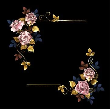 Rectangular composition with pink gold roses Stock Illustration